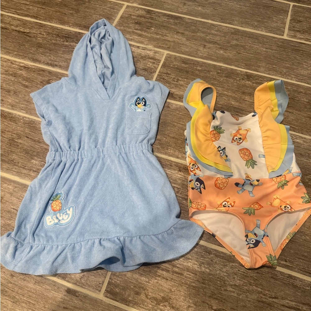 KIDS GIRLS TODDLER BLUEY PINEAPPLE SWIMSUIT ONE PIECE COVER UP DRESS SET